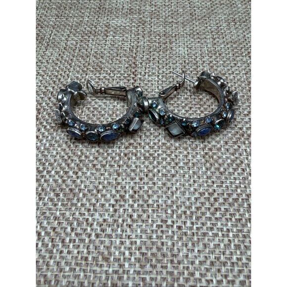 Sorrelli Crystal Hoop Earrings โ Blue & Iridescent Stones โ As Is - Picture 8 of 9
